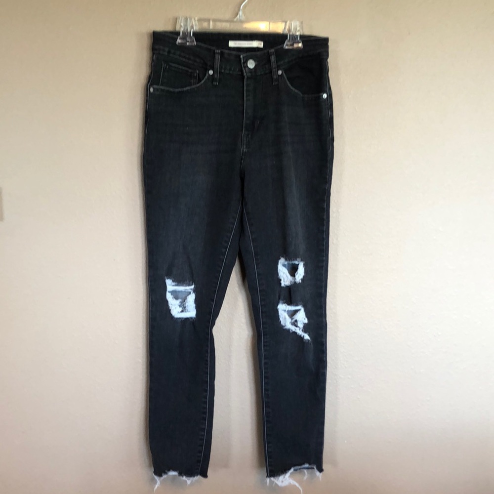 Levi 721 High Rise Skinny distressed black jeans